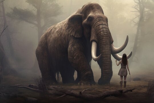Mammoth animal woman art. Generate Ai