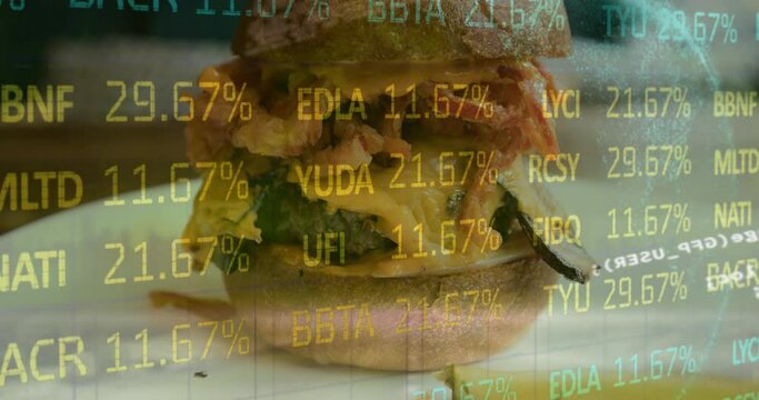 Animation of financial data processing over sandwich