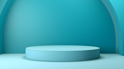 Minimal Studio Background in cyan Colors. Modern Podium for Product Presentation
