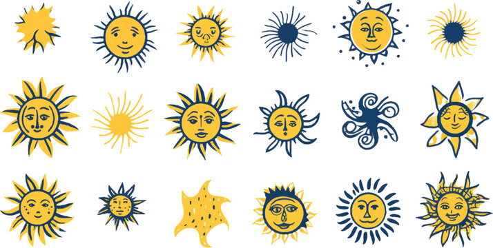 Simple drawn sun icons vector illustration