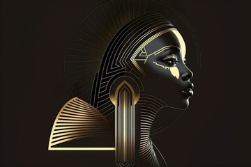 Portrait beautiful African Woman. illustration Black gold Abstract