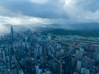 Naklejka na ściany i meble Shenzhen ,China - May 29, 2022: Aerial view of landscape in shenzhen city, China