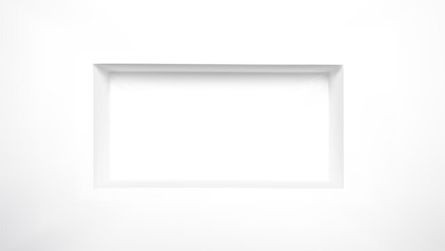 3d white empty niche box wall display showcase. Museum rack background scene. Gallery or store showroom with rectangle recess hole for bookshelf. Studio interior for exposition with platform space.