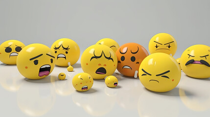 yellow emoticons with different emotions in front of white background