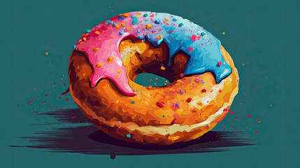 donut with colorful paint splashes on dark background