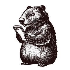 beaver holding a smartphone sketch © Satoru Sketches
