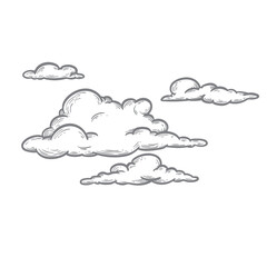 Hand drawn clouds. Sketch style vintage illustration. Vector illustration.