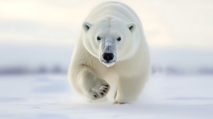a white polar bear walking on snow