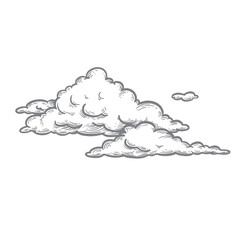 Hand drawn clouds. Sketch style vintage illustration. Vector illustration.