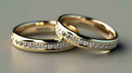 Wedding rings with diamond.  Wedding postcard. Banner wedding rings vector illustration. Gold wedding rings with brilliant. Jewelry vector.