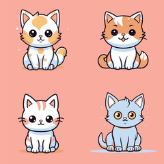 cute and fluffy cat illustration icon set colorfull 