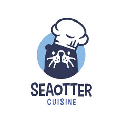 Sea Otter Chef Cartoon Mascot Kitchen Bakery Restaurant Logo Vector Icon Illustration