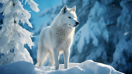 Foto op Aluminium a white wolf in the snow © KWY