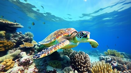 Obraz na płótnie Canvas a turtle swimming in the water