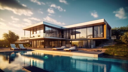 Luxury home with swimming pool . Generative AI