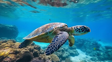 Naklejka premium a turtle swimming in water