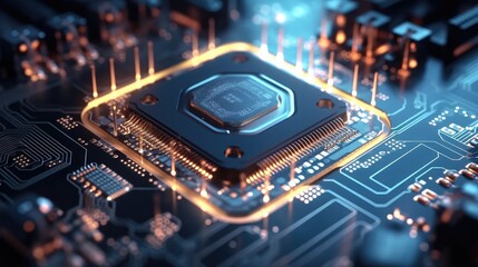 Fototapeta na wymiar AI microprocessor on motherboard computer circuit