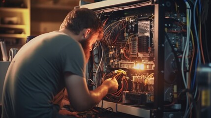 Obraz premium Technician Repairing Heat Pump Unit