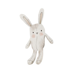 cute bunny doll watercolor illustration clipart