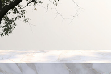 White marble top Product mockup presentation with soft white background Generative ai