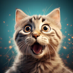 A cat with a surprised expression on its face