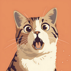 A cat with a surprised expression on its face, cartoon