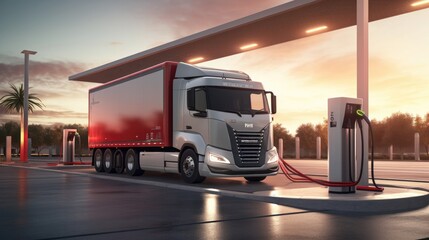 Futuristic Electric Truck At Charging Station. Generative AI