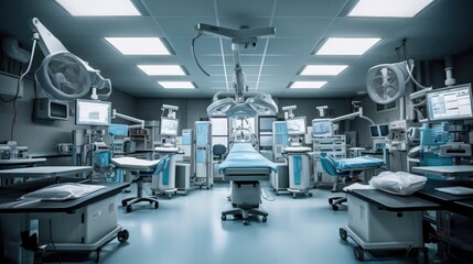 Empty operating room with medical equipment