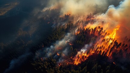 Aerial view Forest fire. Generative AI