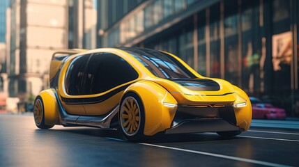 Futuristic yellow taxi. Generative AI
