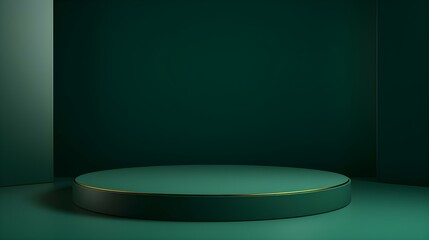 Minimal Studio Background in dark green Colors. Modern Podium for Product Presentation
