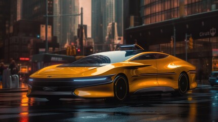 Fototapeta na wymiar Futuristic yellow taxi. Generative AI