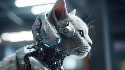 Portrait of a futuristic robot cat. Generative AI	 - obrazy, fototapety, plakaty