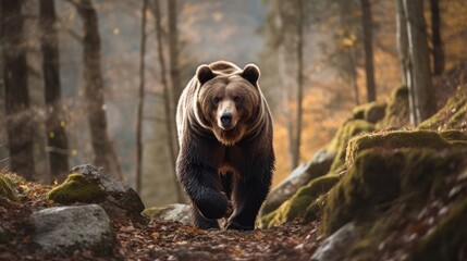Large Carpathian brown bear in nature