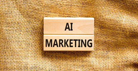 AI marketing symbol. Concept words AI artificial intelligence marketing on wooden blocks. Beautiful canvas table canvas background. Business AI artificial intelligence marketing concept. Copy space.