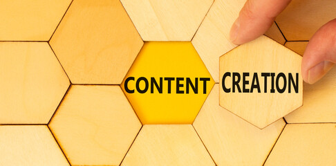 Time for content creation symbol. Concept words Content creation on beautiful wooden puzzles....