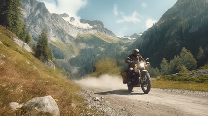 Motorbiker riding in Austrian Alps