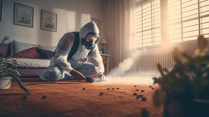 Pest control worker spraying pesticide