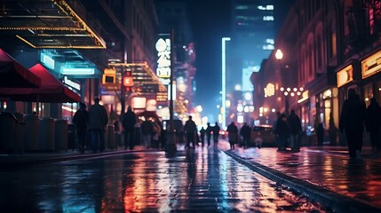 people walking in a city at night