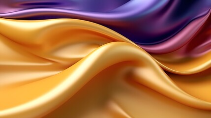 Futuristic Elegance - Abstract 3D Wave with Bright Gold and Purple Gradient Silk Fabric, Web Banner