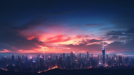 a city skyline at night