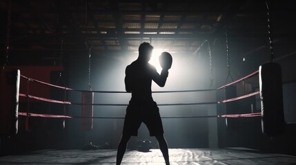Silhouette of boxer training hard . Generative AI