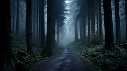 Foto op Plexiglas a foggy forest with trees © KWY