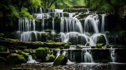a waterfall with rocks and plants