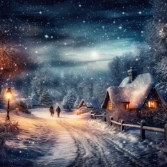 Winter snow scene in fantasy Christmas village