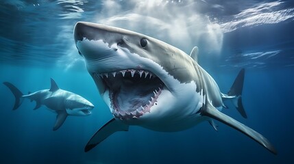 Fototapeta premium a group of sharks swimming