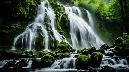 a waterfall in a forest