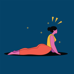 Young girl doing yoga relaxation, exercise, sports activity vector illustration icon character.