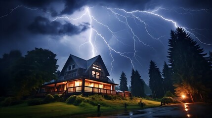 a house with lightning striking the roof