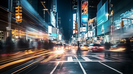 Fototapeta na wymiar a busy city street at night